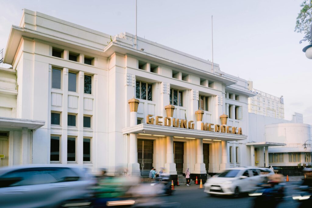 Capture of Gedung Merdeka, a notable historic building in Bandung, Indonesia.