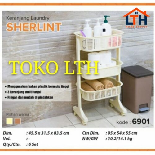 KERANJANG RAK SABUN SHAMPOO SERBAGUNA SUSUN SS 3 RODA LAUNDRY BASKET SHERLINT 6901 HOMMY