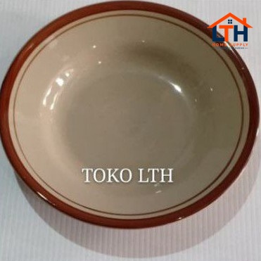 1-1166-1.jpg PER 6 PCS PIRING POLET 9" INCHI KERAMIK / PIRING MAKAN PRASMANAN LIST COKLAT BELING