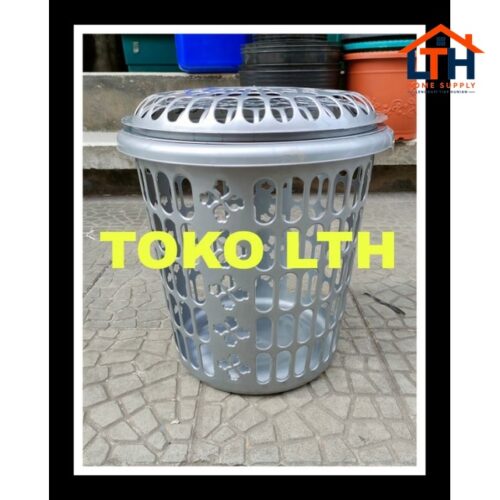 KERANJANG BAJU PAKAIAN KOTOR BULAT TUTUP LAUNDRY BASKET HAMPER