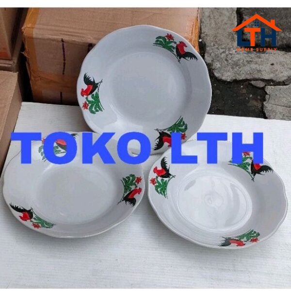 6 PCS PIRING MAKAN KERAMIK 8 INCH AYAM JAGO PORCELAIN PORSELEN 8" LUCKY
