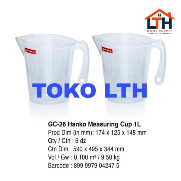 1-1292-1.jpg GELAS UKUR 1 LITER HANKO GC 26 LION STAR GELAS TAKAR TAKARAN 1000 ML PLASTIK