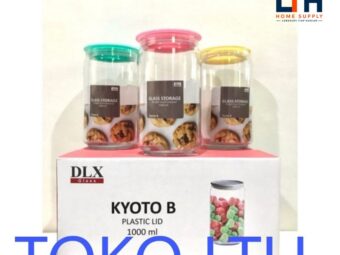 1-1313-1.jpg TOPLES KACA POLOS 1000 ML KYOTO B DLX JAR KELER BELING TUTUP PLASTIK KEDAP UDARA