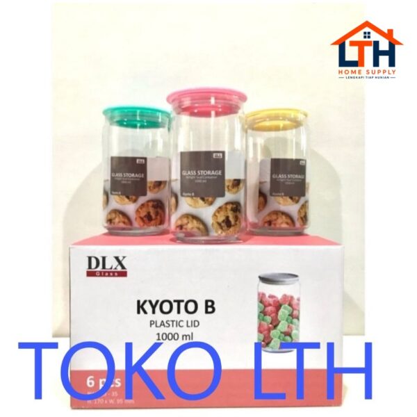 TOPLES KACA POLOS 1000 ML KYOTO B DLX JAR KELER BELING TUTUP PLASTIK KEDAP UDARA