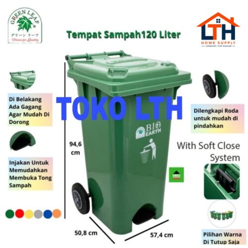 1-1331-1.jpg TEMPAT SAMPAH INJAK SEGI RODA BIO 120 LITER 2102 GREEN LEAF KOTAK SAMPAH BESAR DUSTBIN