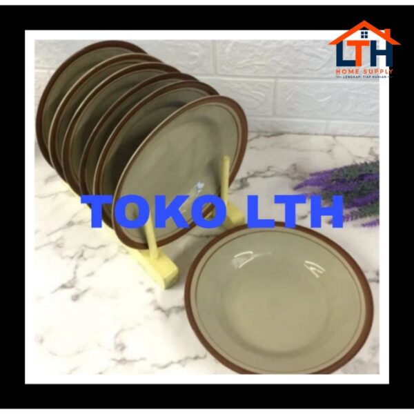 PIRING KERAMIK POLET 7 INCH LUCKY FINE PIRING TANGGUNG LIST COKLAT PORSELEN