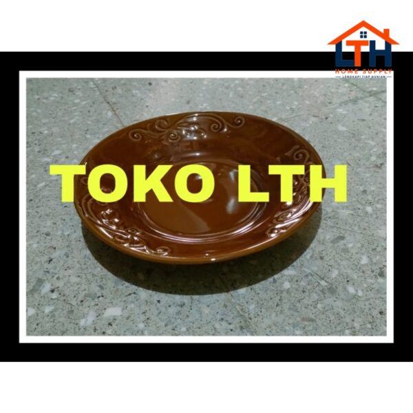 1-1572-1.jpg PIRING UKIR 8" KERAMIK / PIRING MAKAN COKLAT PORCELAIN PORSELEN