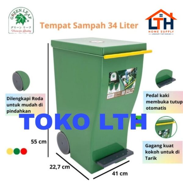 TEMPAT SAMPAH INJAK SEGI 34 LITER VENTURA 2129 GREEN LEAF DUSTBIN KOTAK SAMPAH