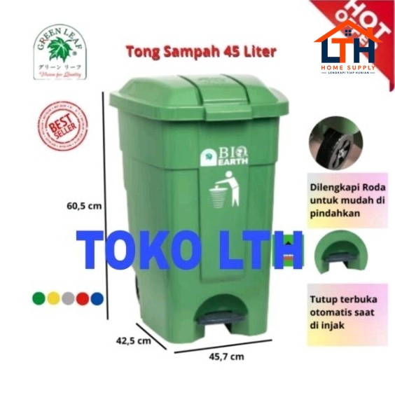 1-1727-1.jpg TEMPAT SAMPAH BIO INJAK RODA SEGI 45 LTR GREEN LEAF 2006 BIO STEP ON DUSTBIN 45 LITER