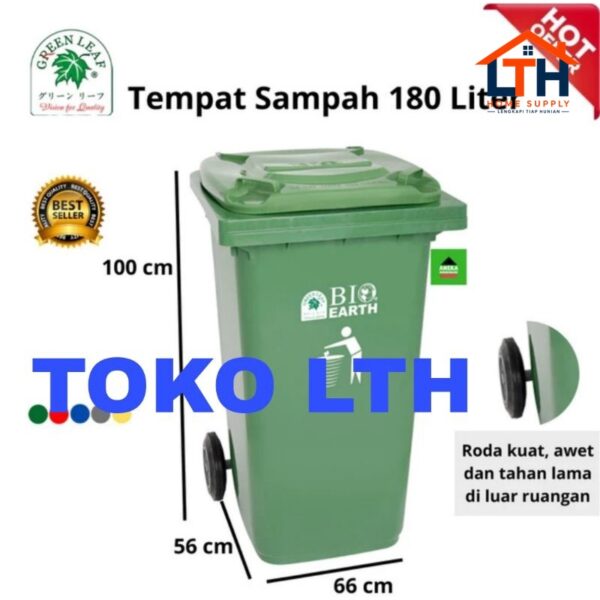 TEMPAT SAMPAH RODA SEGI BIO 180 LITER 2318 GREEN LEAF KOTAK SAMPAH BESAR