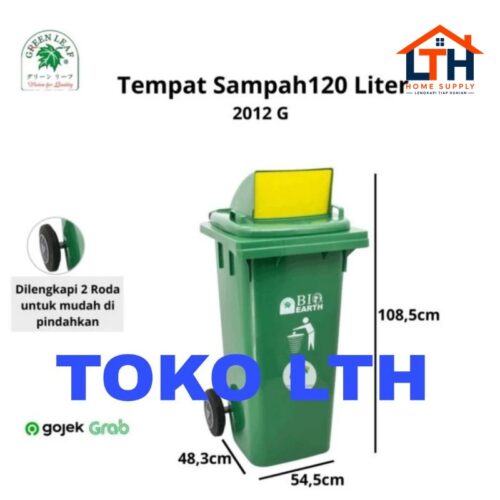 1-1749-1.jpg TEMPAT SAMPAH RODA SEGI BIO 120 LITER PUSH COVER ROLL 2012G GREEN LEAF DUSTBIN