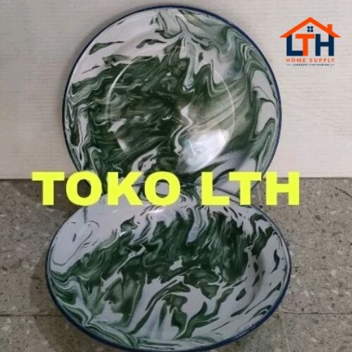 12 PCS PIRING MAKAN SENG 22 CM LURIK BLURIK BLIRIK ENAMEL KALENG BELANG PIRING PANCI RRT