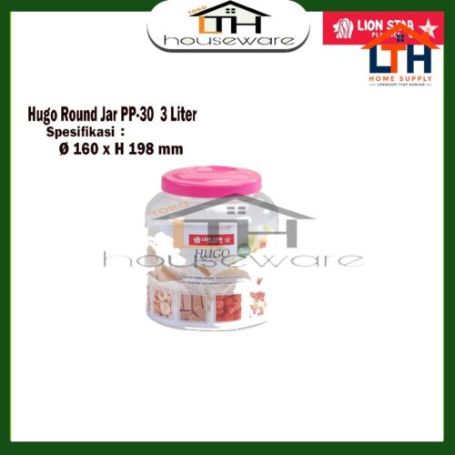 1-187-1.jpg TOPLES PLASTIK / TEMPAT SELAI BULAT 3 LITER HUGO ROUND JAR 100-LION STAR PP-30 KELER KERUPUK l
