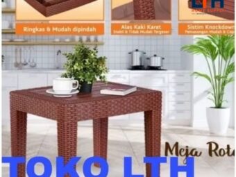 MEJA TERAS ROTAN PLASTIK SEGI RAKIT MEJA TAMAN TAMU SERBAGUNA