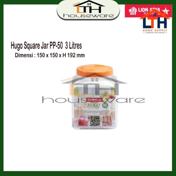 1-194-1.jpg TOPLES PLASTIK / TEMPAT SELAI SEGI 3 LITER HUGO SQUARE JAR 200-LION STAR PP-50 KELER KERUPUK