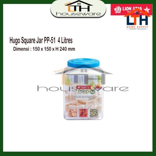 1-195-1.jpg TOPLES PLASTIK / TEMPAT SELAI SEGI 4 LITER HUGO SQUARE JAR 201 -LION STAR PP-51 KELER KERUPUK