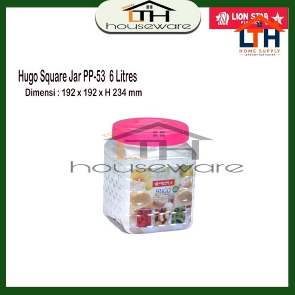 TOPLES PLASTIK / TEMPAT SELAI SEGI 6 LITER HUGO SQUARE JAR 203-LION STAR PP-53 KELER KERUPUK