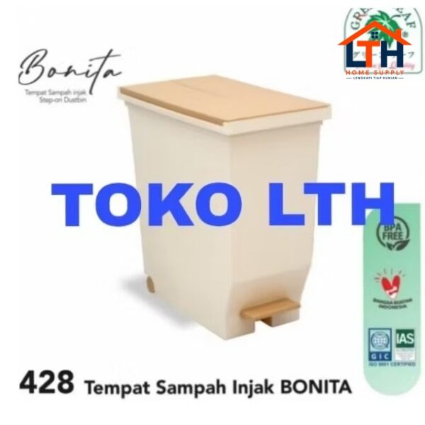 TEMPAT SAMPAH INJAK SEGI 30 LITER BONITA 428 GREEN LEAF DUSTBIN MINIMALIS