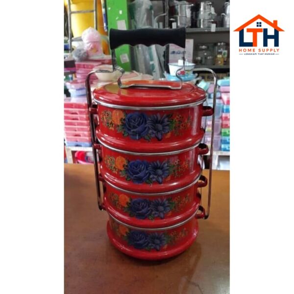 RANTANG 16 CM SUSUN 4 MERAH ENAMEL KEMBANG PANDA MASPION JADUL