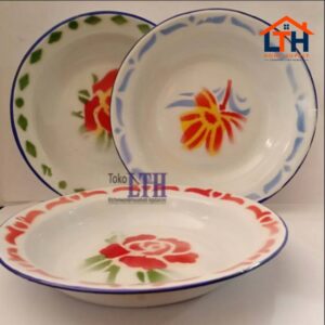 1-420-1.jpg PER 12 PCS PIRING MAKAN JADUL 22 CM PANCI ENAMEL KALENG SENG KEMBANG RRT 22CM