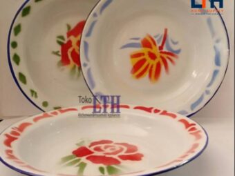 PER 12 PCS PIRING MAKAN JADUL 22 CM PANCI ENAMEL KALENG SENG KEMBANG RRT 22CM
