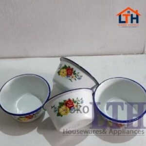 MANGKOK TINGGI JADUL 15 CM BASKOM KOBOKAN SENG ENAMEL KALENG MOTIF KEMBANG RRT 15CM MANGKUK 14 JARI