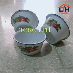 MANGKOK TINGGI JADUL 12 CM BASKOM KOBOKAN SENG ENAMEL KALENG MOTIF KEMBANG RRT 12CM MANGKUK 12 JARI