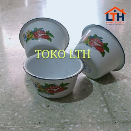 MANGKOK TINGGI JADUL 12 CM BASKOM KOBOKAN SENG ENAMEL KALENG MOTIF KEMBANG RRT 12CM MANGKUK 12 JARI