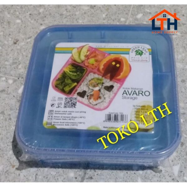 1-718-1.jpg KOTAK MAKANAN AVARO 7553 GREEN LEAF / LUNCH BOX SEKAT 5 / OMPRENG