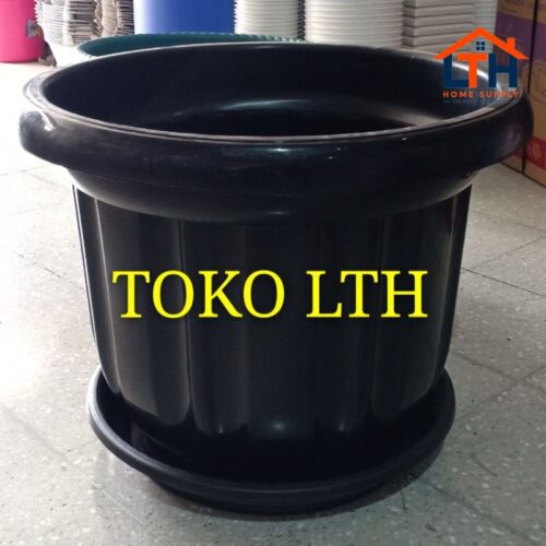 POT HITAM 60 CM + TATAKAN  / POT BESAR BUNGA TATAKAN / POT TANAMAN DAN ALAS