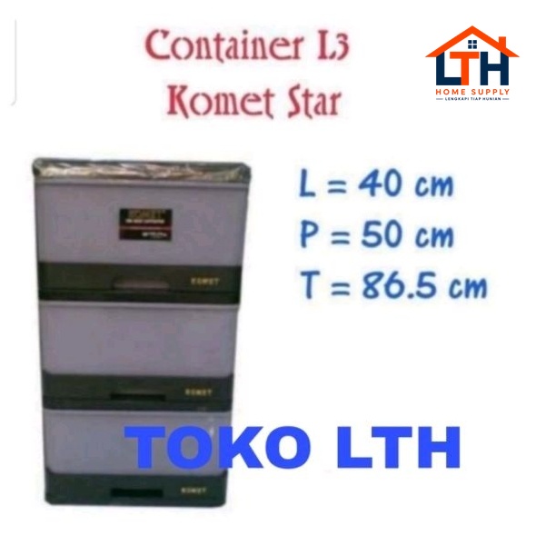 LEMARI LACI CONTAINER PLASTIK SUSUN 3 KOMET L3 LARGE SS 3