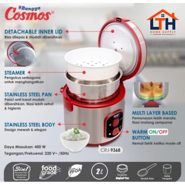 2-1199-1.jpg COSMOS MAGIC COM RICE COOKER CRJ 9368 STAINLESS STEEL 2 LTR PENANAK NASI