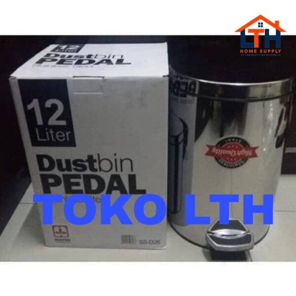 TEMPAT SAMPAH INJAK 12 LTR BULAT STAINLESS TONG DUSTBIN PEDAL MASPION