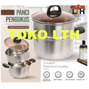 Panci Kukus Stainless 2 Susun 26cm Tutup Kaca