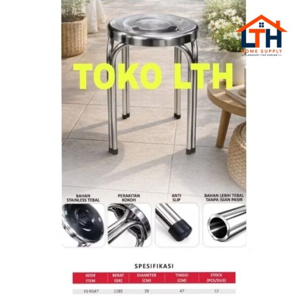 2-1404-1.jpg BANGKU BASO KURSI TINGGI BULAT STAINLESS STEEL CHAIR STOOL