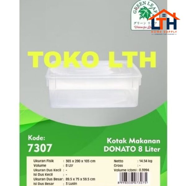 2-1423-1.jpg DONATO 7307 KOTAK BOX DONAT 8 LTR TEMPAT KUE MAKANAN SERBAGUNA GREEN LEAF PLASTIK FOOD STORAGE