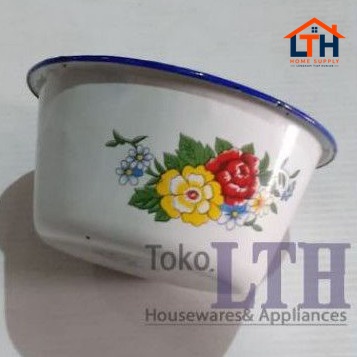 MANGKOK TINGGI JADUL 15 CM BASKOM KOBOKAN SENG ENAMEL KALENG MOTIF KEMBANG RRT 15CM MANGKUK 14 JARI