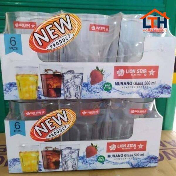 2-278-1.jpg PER 3 PCS GELAS PLASTIK MURANO 500 ML LION STAR GELAS MIKA BENING AKRILIK ACRYLIC