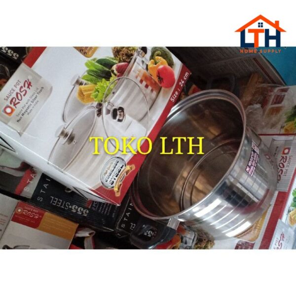 PANCI SUP STAINLESS TUTUP KACA 18 20 22 24 26 28 CM ROSH / MILK POT