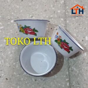 MANGKOK TINGGI JADUL 12 CM BASKOM KOBOKAN SENG ENAMEL KALENG MOTIF KEMBANG RRT 12CM MANGKUK 12 JARI