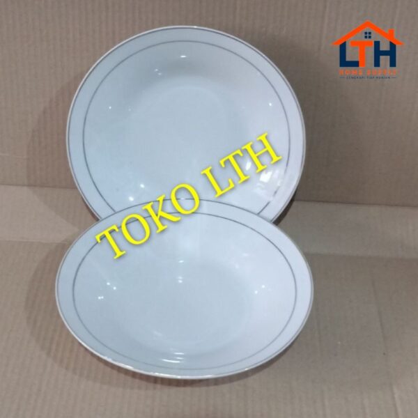 2-574-1.jpg PER 6 PCS PIRING MAKAN CEKUNG 9" KERAMIK LIST MAS PORSELEN BELING / PIRING PRASMANAN