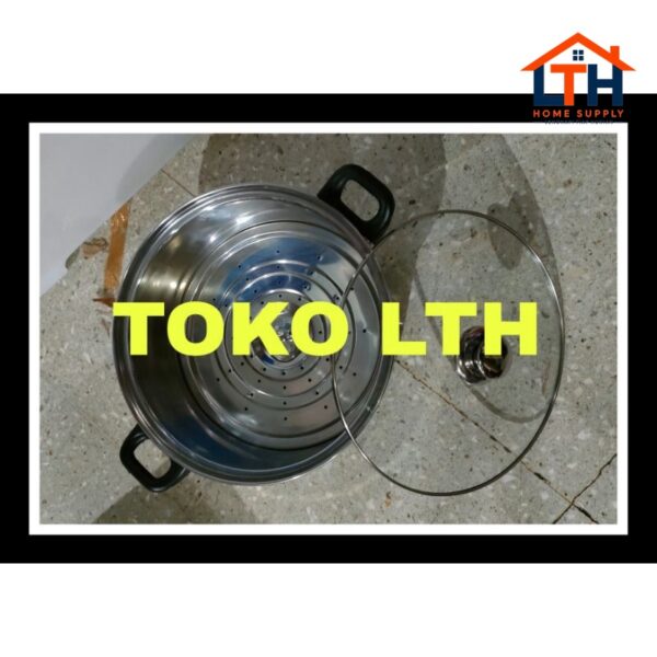 2-921-1.jpg PANCI KUKUS SARANG STEAMER STAINLESS TUTUP KACA 26 28 CM MILK POT
