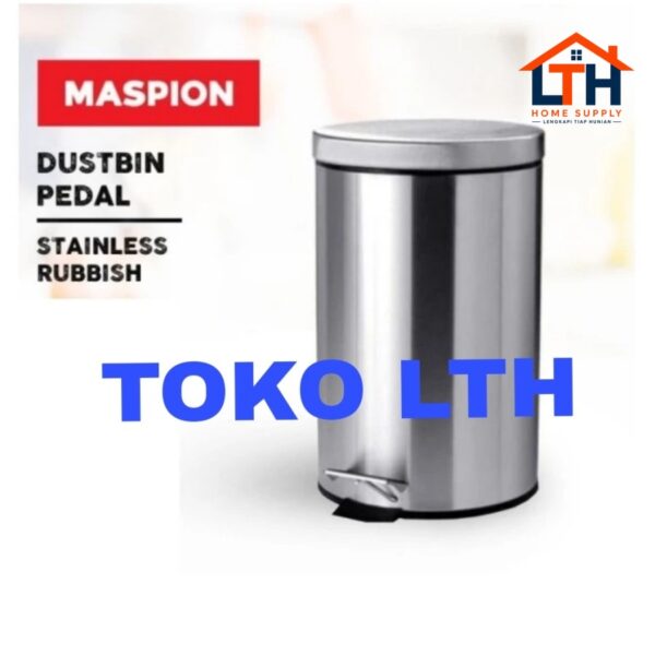 3-714-1.jpg TEMPAT SAMPAH INJAK 5 LTR BULAT STAINLESS TONG DUSTBIN PEDAL MASPION