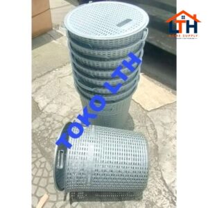 4-311-1.jpg KERANJANG BAJU PAKAIAN KOTOR MOTIF ROTAN BULAT SILVER ABU LAUNDRY BASKET BAG WADAH KOTAK HAMPERS PARCEL