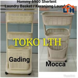 4-341-1.jpg KERANJANG RAK CUCIAN BAJU PAKAIAN KOTOR SUSUN 3 RODA SERBAGUNA LAUNDRY BASKET SHERLENT 6900 HOMMY