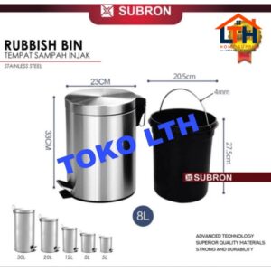 4-415-1.jpg TEMPAT TONG SAMPAH INJAK 8 LTR STAINLESS DUSTBIN RUBBISH BIN SUBRON 8 LITER