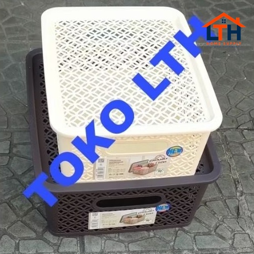 4-461-1.jpg SOFIA 3312 KERANJANG BOX KOTAK WADAH TUTUP SERBAGUNA PARCEL GREEN LEAF LARGE