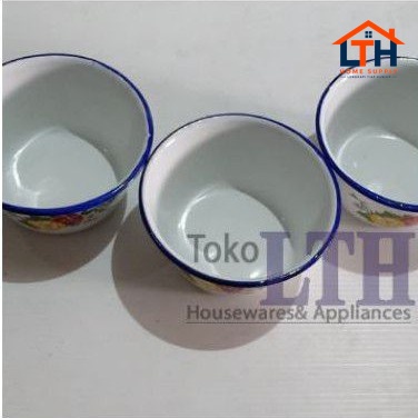MANGKOK TINGGI JADUL 15 CM BASKOM KOBOKAN SENG ENAMEL KALENG MOTIF KEMBANG RRT 15CM MANGKUK 14 JARI