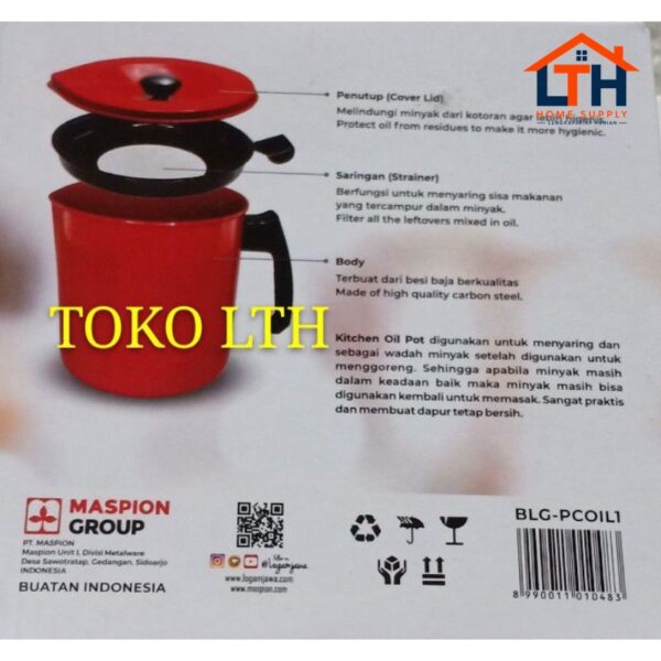 4-92-1.jpg OIL POT 1.5 LTR MASPION SARINGAN MINYAK / TEMPAT MINYAK / WADAH MINYAK GORENG
