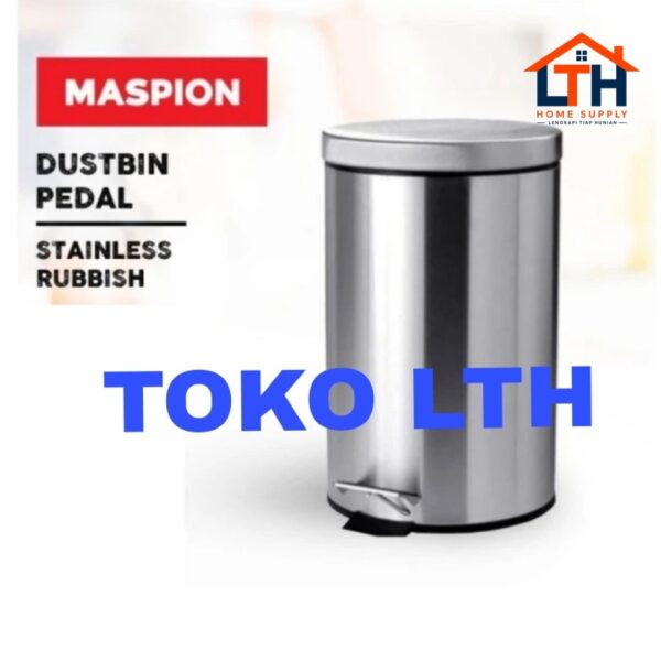 TEMPAT SAMPAH INJAK 12 LTR BULAT STAINLESS TONG DUSTBIN PEDAL MASPION